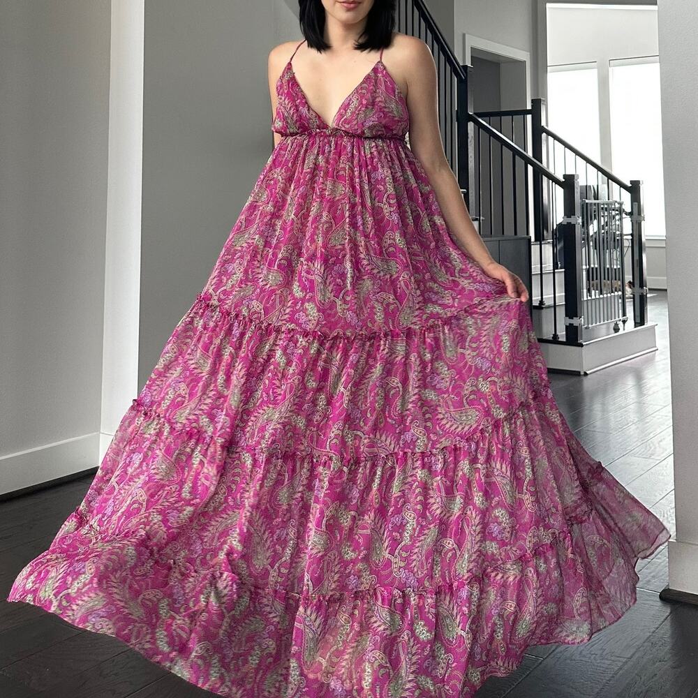 Misa Los Angeles Lia Dess In Fuschia Paisley Size Small New